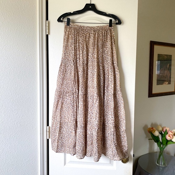 Spell Frankie Peasant Skirt Cheetah Print Boho Maxi Beige Small EUC - Picture 7 of 11